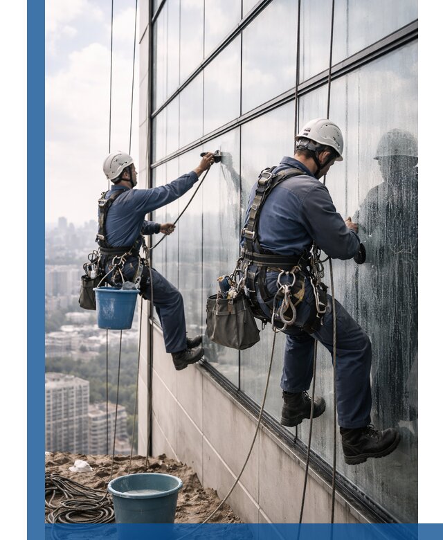 Профессиональная мойка фасадных окон альпинистами в Минусинске