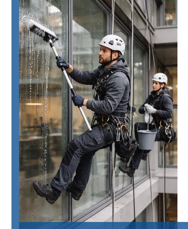 Профессиональная мойка витражей промышленными альпинистами в Минусинске