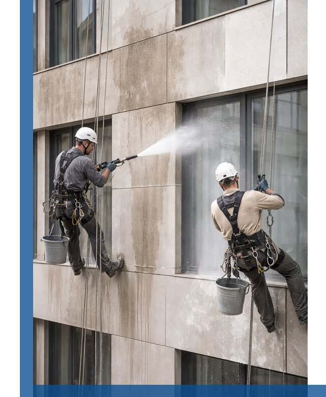 Послестроительная мойка фасада промышленным альпинизмом в Минусинске