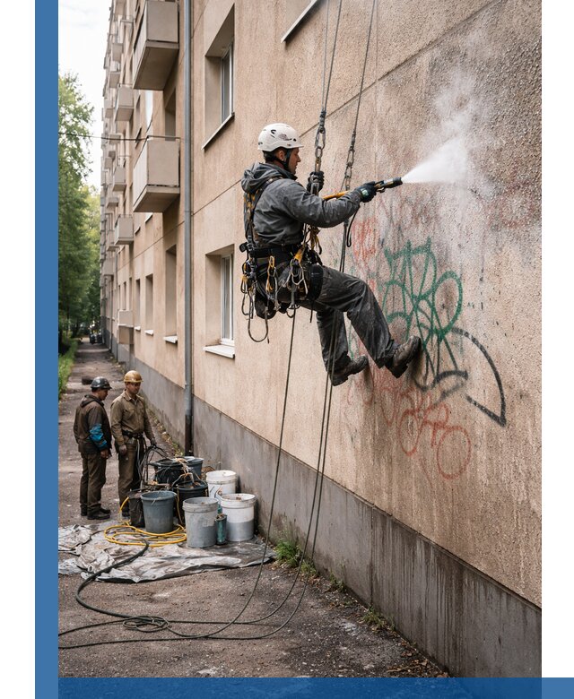 Удаление граффити с фасада в Минусинске без следов и повреждений