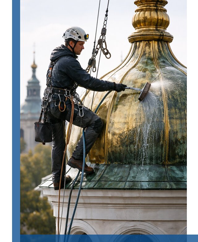 Профессиональная мойка куполов и шпилей высотными альпинистами в Минусинске
