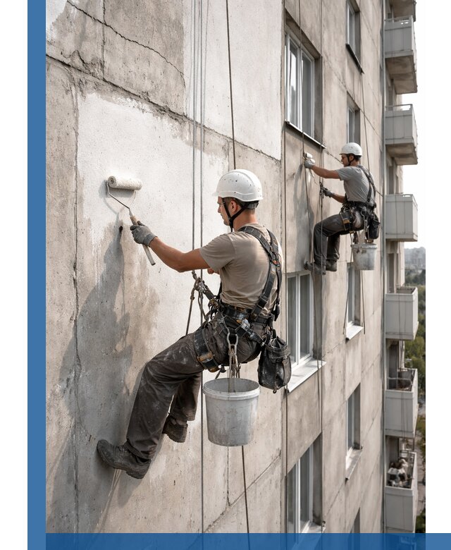 Покраска бетонного фасада в Минусинске для жилых и промышленных объектов