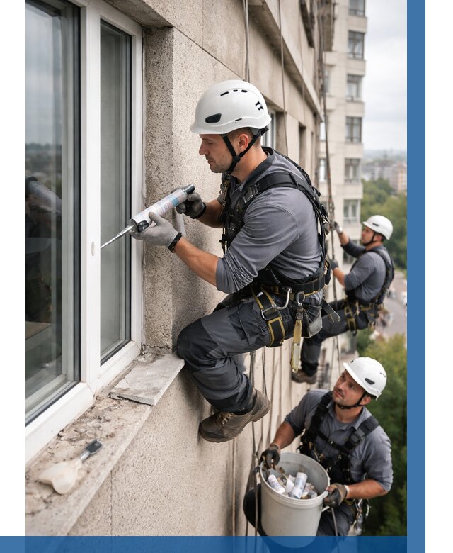 Герметизация оконных швов снаружи в Минусинске от 1524 р. | ВЫСОТНИК-Мнс