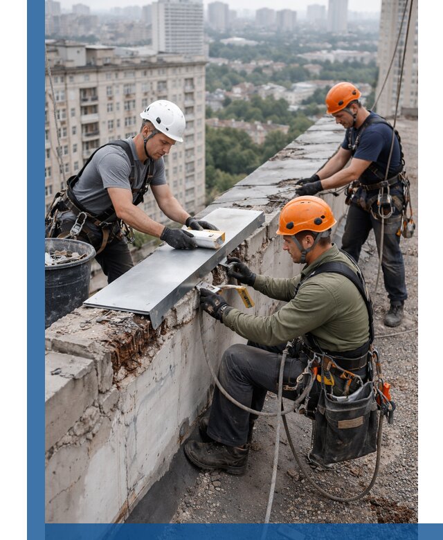 Ремонт парапета на кровле в Минусинске, высотные работы с гарантией