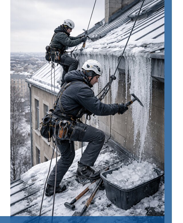 Удаление наледи с кровли в Минусинске от 5589 р. | ВЫСОТНИК-Мнс