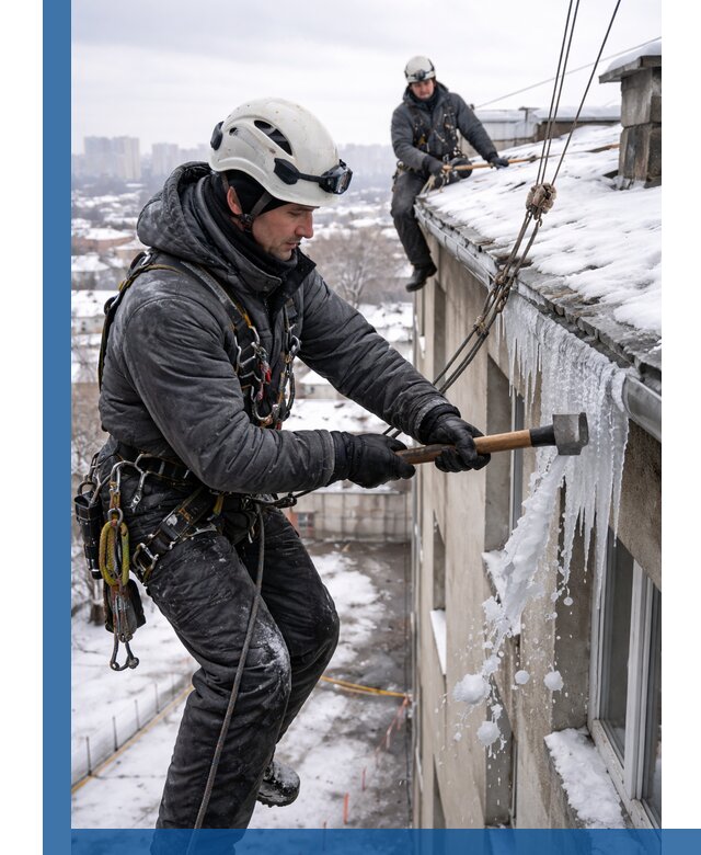 Сбивание и удаление сосулек с крыши в Минусинске безопасно