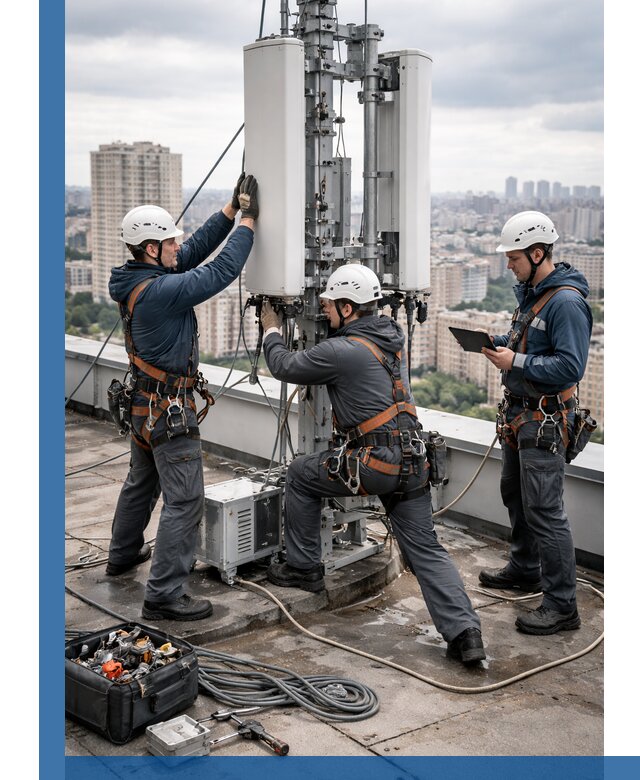 Монтаж антенн связи на крыше в Минусинске с вводом в эксплуатацию