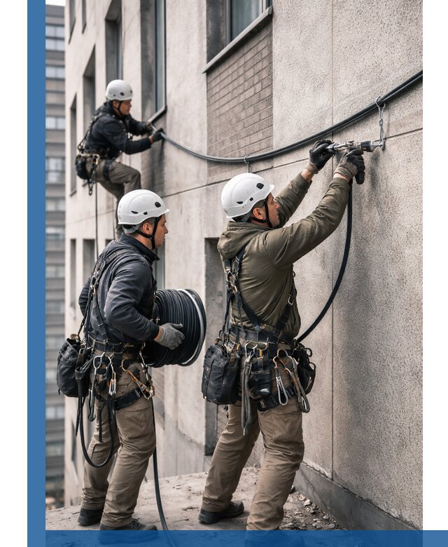 Прокладка кабеля по фасаду в Минусинске, профессиональный монтаж