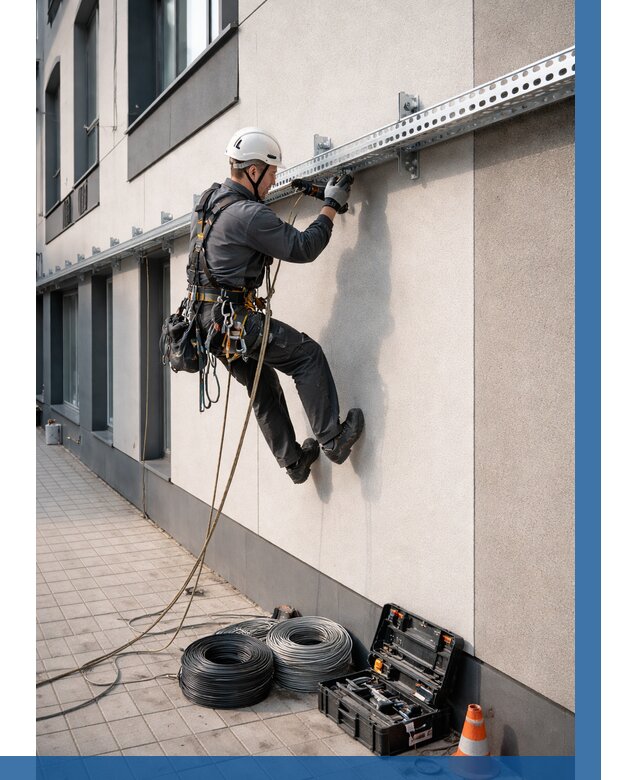 Монтаж кабельных лотков на фасаде в Минусинске от 1219 р. | ВЫСОТНИК-Мнс