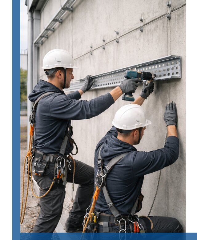 Монтаж кабельных лотков на фасаде зданий в Минусинске с гарантией