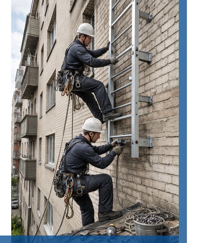 Монтаж пожарной лестницы в Минусинске от 25403 р заказать у ВЫСОТНИК-Мнс