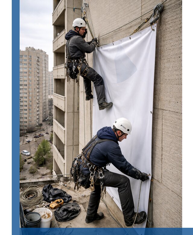 Профессиональный монтаж баннеров на фасаде в Минусинске