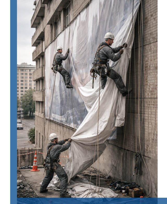 Демонтаж баннеров с фасада в Минусинске оперативно и безопасно