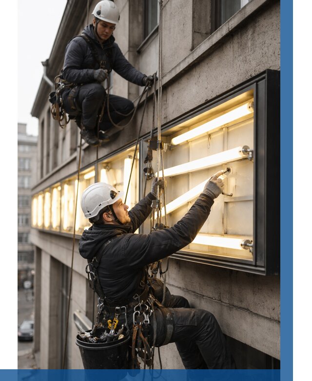 Замена ламп в вывеске в Минусинске под ключ от 3556 р. | ВЫСОТНИК-Мнс