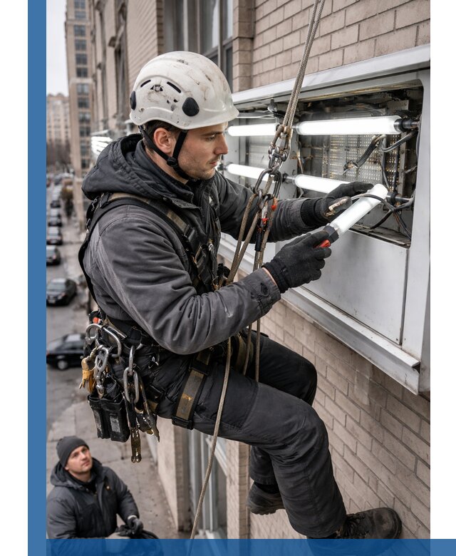 Профессиональная замена ламп в наружной вывеске в Минусинске