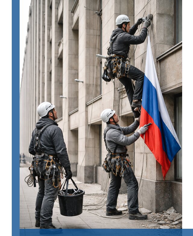 Профессиональная установка флагов на фасаде в Минусинске