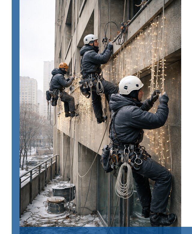 Монтаж новогодней иллюминации и украшение фасадов в Минусинске