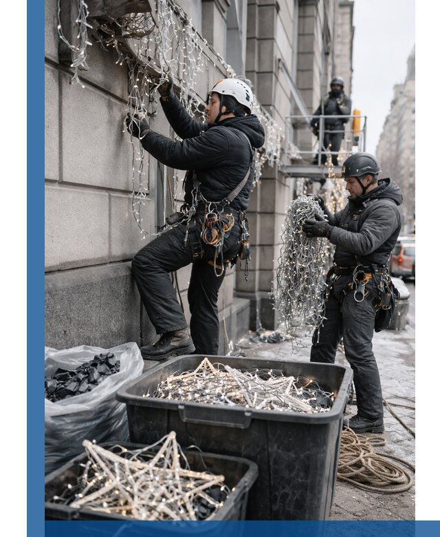 Демонтаж новогоднего оформления и гирлянд в Минусинске