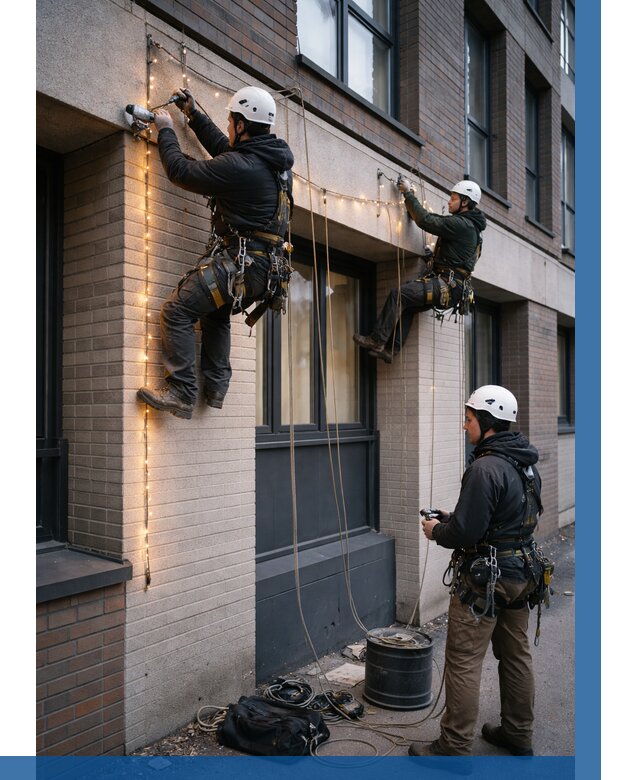 Монтаж гирлянд на фасаде в Минусинске от 3556 р. | ВЫСОТНИК-Мнс