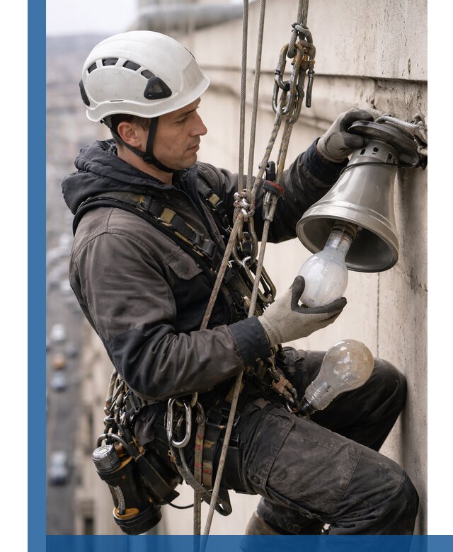 Замена ламп на высоте в Минусинске профессионально и быстро