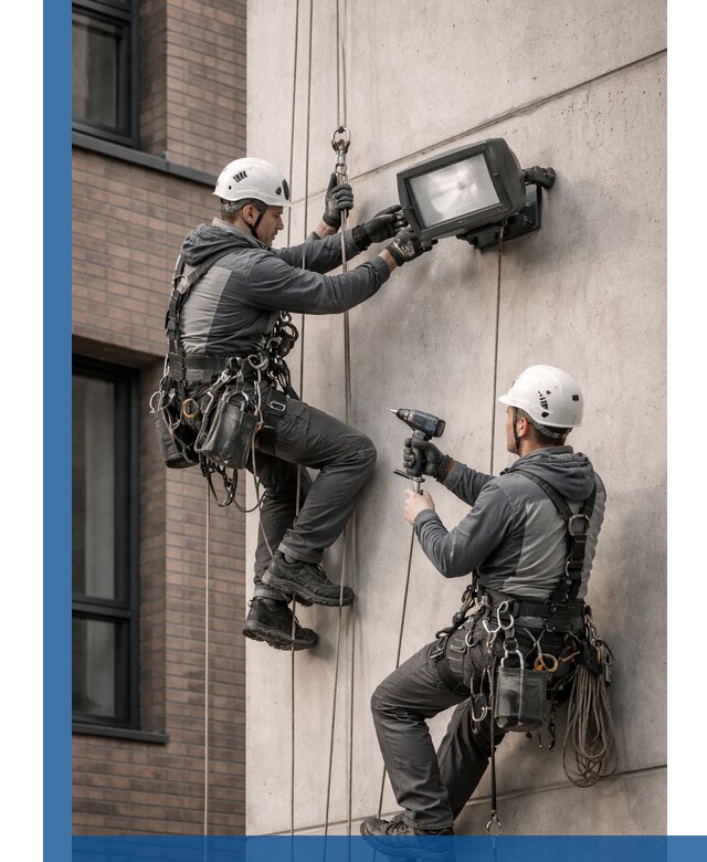 Профессиональный монтаж фасадных прожекторов в Минусинске под ключ