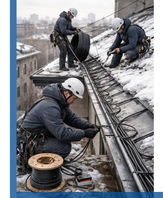 Монтаж греющего кабеля на кровле в Минусинске под ключ