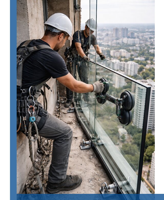 Монтаж стеклянных ограждений под ключ с гарантией в Минусинске