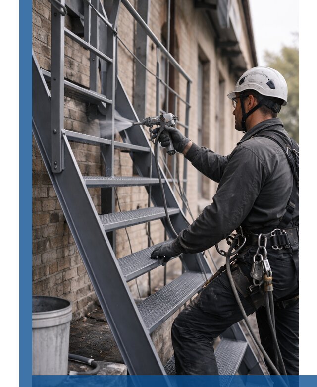 Покраска и антикоррозионная защита пожарных лестниц в Минусинске