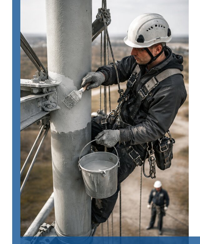 Покраска мачт связи в Минусинске промышленными альпинистами
