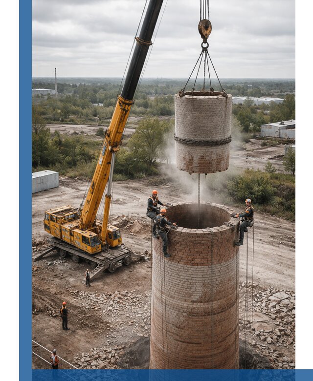 Демонтаж дымовой трубы в Минусинске с гарантиями безопасности