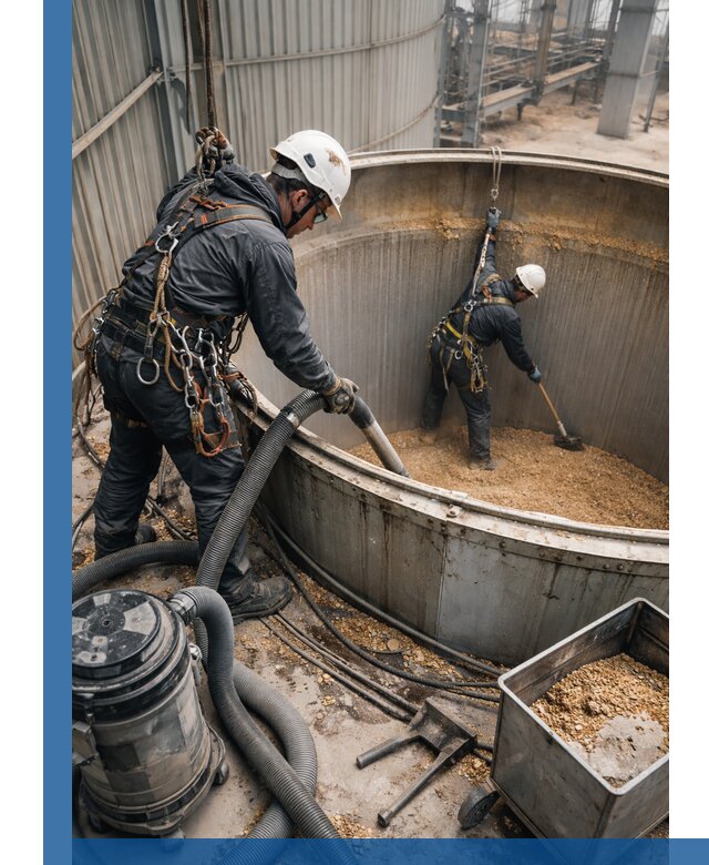 Профессиональная чистка зерновых бункеров в Минусинске с выездом