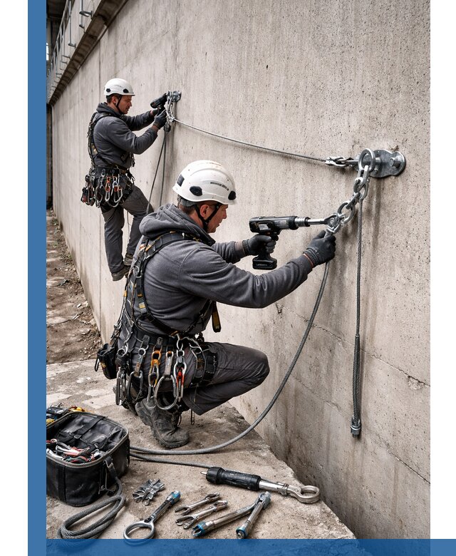 Монтаж анкерных линий высотной безопасности в Минусинске